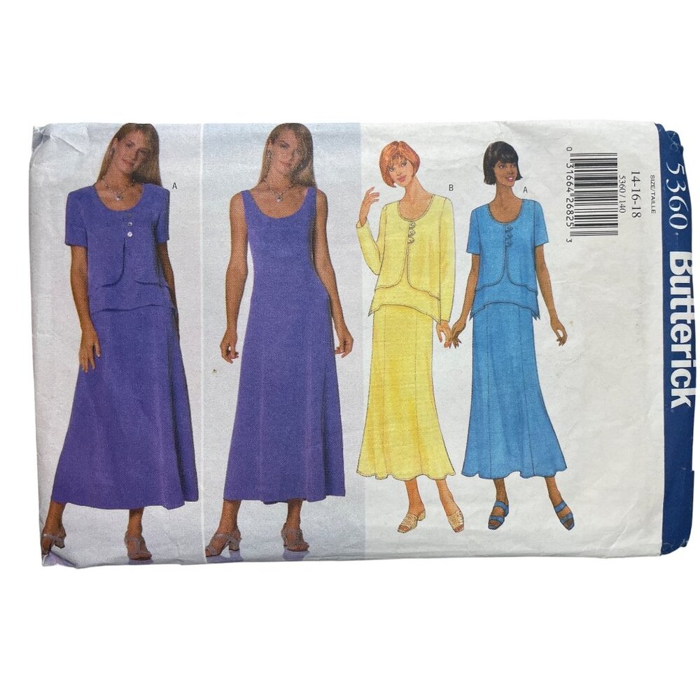 Y2K Butterick Sewing Pattern Size 14-16-18 5360 Petite Top Dress Vintage CUT